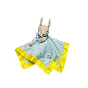 Goodnight‎ Moon Bunny Rabbit Lovey Blue Yellow Baby Security Blanket Satin Plush